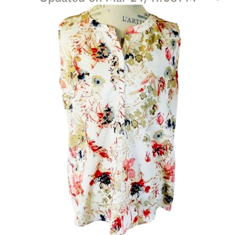 🧚Van Heusen Polyester Cream and Floral Tank Top L